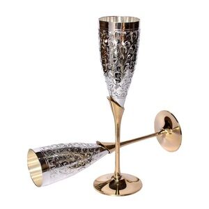 Royal Handmade Engraved Silver Plated Brass Champagne Flutes